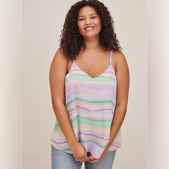 torrid Tops - Torrid Sophie Chiffon Cami Top Artist Rainbow Striped Boho Fairy